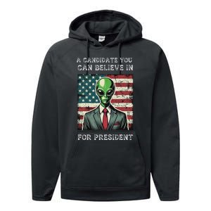 Aliens For President 2024 Election Ufo Funny Performance Fleece Hoodie