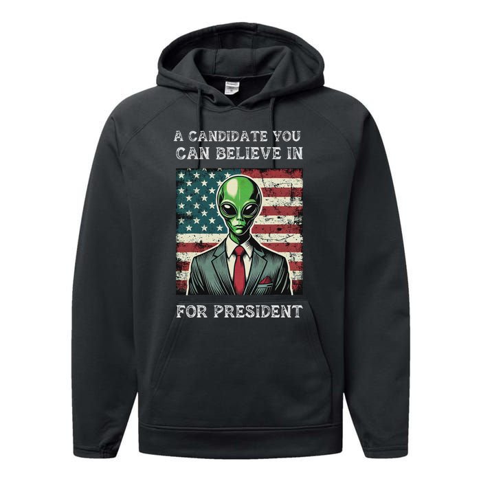 Aliens For President 2024 Election Ufo Funny Performance Fleece Hoodie