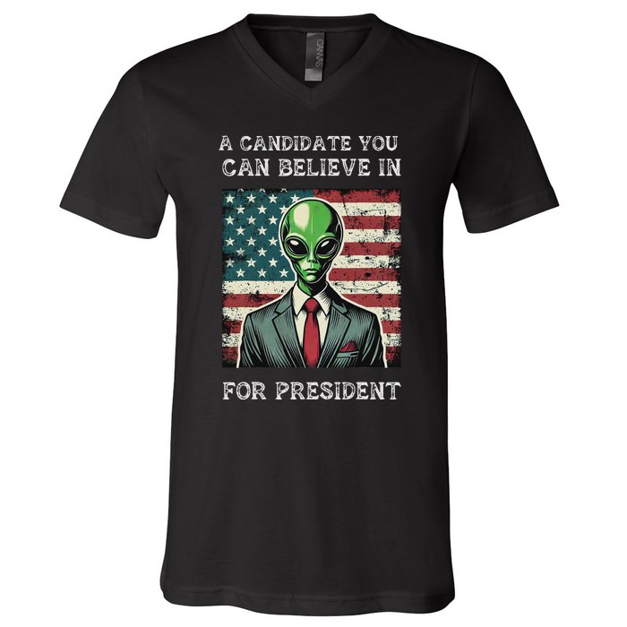 Aliens For President 2024 Election Ufo Funny V-Neck T-Shirt