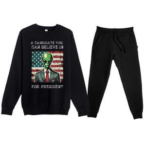 Aliens For President 2024 Election Ufo Funny Premium Crewneck Sweatsuit Set