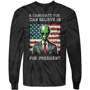 Aliens For President 2024 Election Ufo Funny Tie-Dye Long Sleeve Shirt