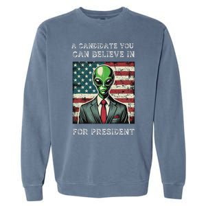 Aliens For President 2024 Election Ufo Funny Garment-Dyed Sweatshirt