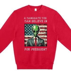 Aliens For President 2024 Election Ufo Funny Premium Crewneck Sweatshirt