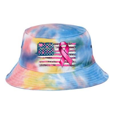 American Flag Pink Ribbon Breast Cancer Awareness Warriors Tie Dye Newport Bucket Hat