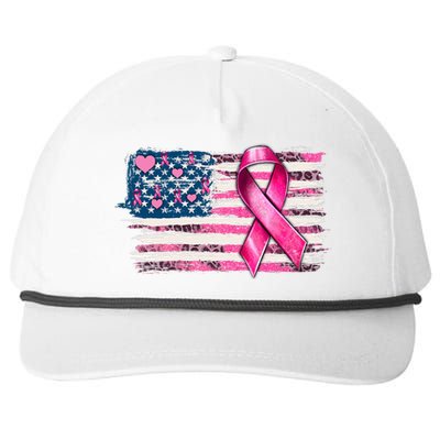 American Flag Pink Ribbon Breast Cancer Awareness Warriors Snapback Five-Panel Rope Hat