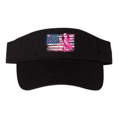 American Flag Pink Ribbon Breast Cancer Awareness Warriors Valucap Bio-Washed Visor