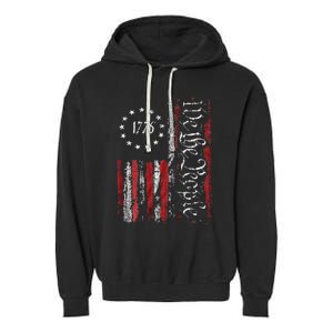 American Flag Patriotic 1776 We The People USA Print Garment-Dyed Fleece Hoodie