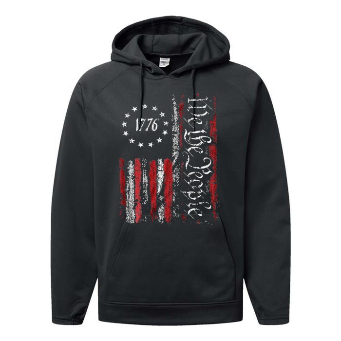 American Flag Patriotic 1776 We The People USA Print Performance Fleece Hoodie