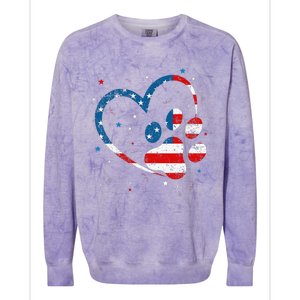 American Flag Patriotic Dog & Cat Paw Print 4th Of July Colorblast Crewneck Sweatshirt