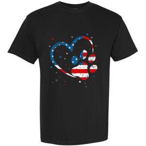 American Flag Patriotic Dog & Cat Paw Print 4th Of July Garment-Dyed Heavyweight T-Shirt