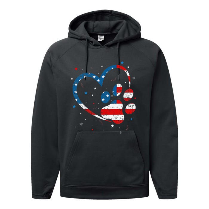 American Flag Patriotic Dog & Cat Paw Print 4th Of July Performance Fleece Hoodie