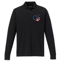 American Flag Patriotic Dog & Cat Paw Print 4th Of July Performance Long Sleeve Polo