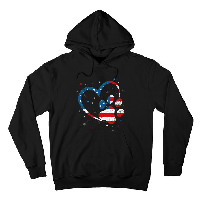 American Flag Patriotic Dog & Cat Paw Print 4th Of July Hoodie