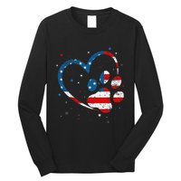 American Flag Patriotic Dog & Cat Paw Print 4th Of July Long Sleeve Shirt