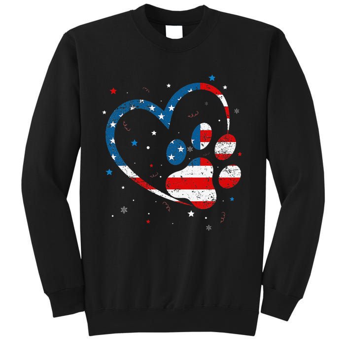 American Flag Patriotic Dog & Cat Paw Print 4th Of July Sweatshirt