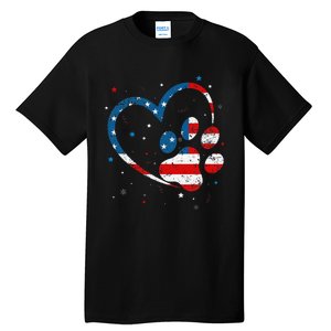 American Flag Patriotic Dog & Cat Paw Print 4th Of July Tall T-Shirt