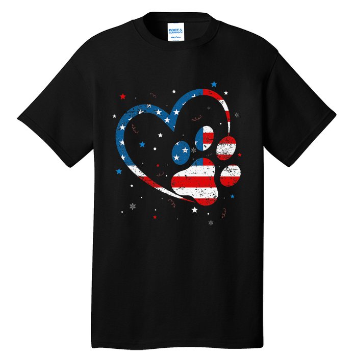 American Flag Patriotic Dog & Cat Paw Print 4th Of July Tall T-Shirt