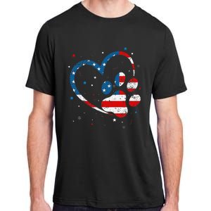 American Flag Patriotic Dog & Cat Paw Print 4th Of July Adult ChromaSoft Performance T-Shirt