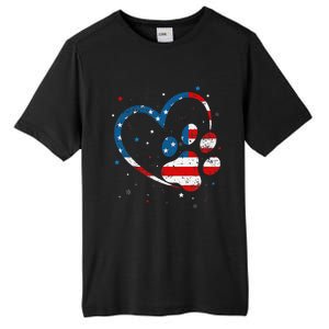 American Flag Patriotic Dog & Cat Paw Print 4th Of July Tall Fusion ChromaSoft Performance T-Shirt