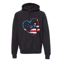 American Flag Patriotic Dog & Cat Paw Print 4th Of July Premium Hoodie