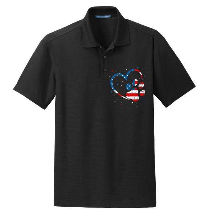 American Flag Patriotic Dog & Cat Paw Print 4th Of July Dry Zone Grid Polo