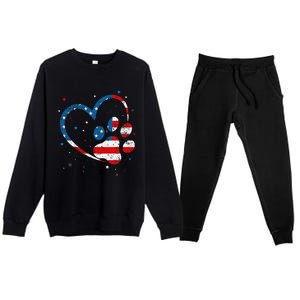 American Flag Patriotic Dog & Cat Paw Print 4th Of July Premium Crewneck Sweatsuit Set