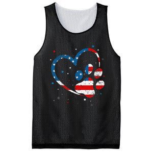 American Flag Patriotic Dog & Cat Paw Print 4th Of July Mesh Reversible Basketball Jersey Tank