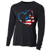 American Flag Patriotic Dog & Cat Paw Print 4th Of July Cooling Performance Long Sleeve Crew