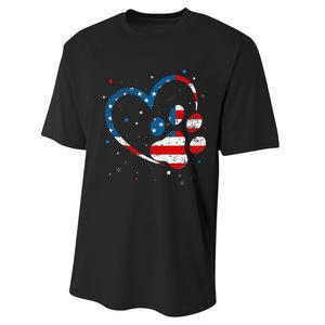 American Flag Patriotic Dog & Cat Paw Print 4th Of July Performance Sprint T-Shirt