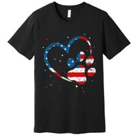 American Flag Patriotic Dog & Cat Paw Print 4th Of July Premium T-Shirt