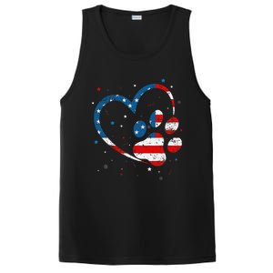 American Flag Patriotic Dog & Cat Paw Print 4th Of July PosiCharge Competitor Tank