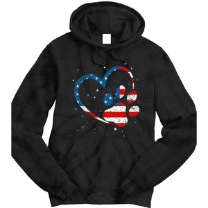 American Flag Patriotic Dog & Cat Paw Print 4th Of July Tie Dye Hoodie