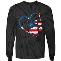 American Flag Patriotic Dog & Cat Paw Print 4th Of July Tie-Dye Long Sleeve Shirt