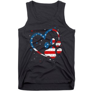 American Flag Patriotic Dog & Cat Paw Print 4th Of July Tank Top