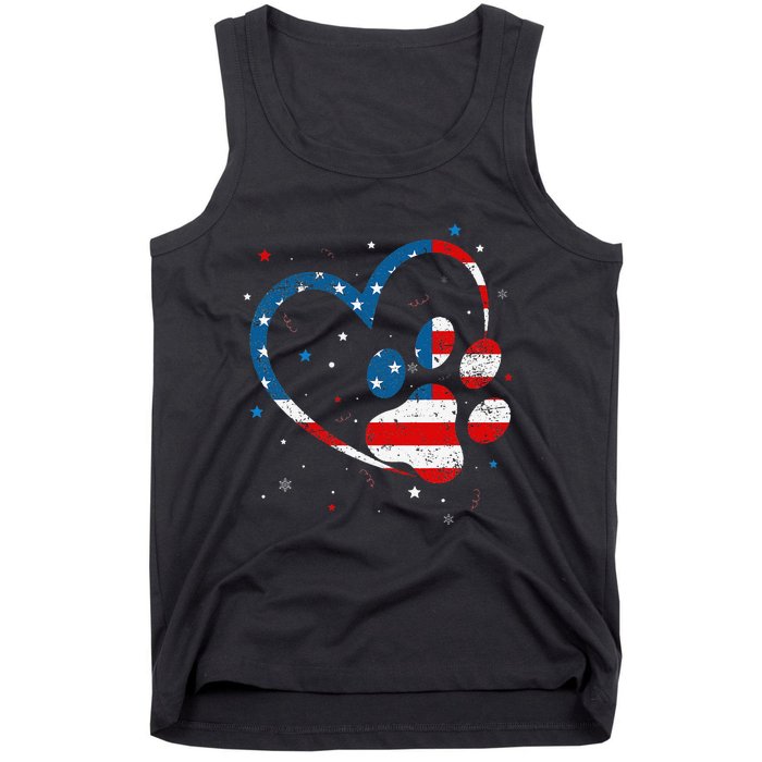 American Flag Patriotic Dog & Cat Paw Print 4th Of July Tank Top