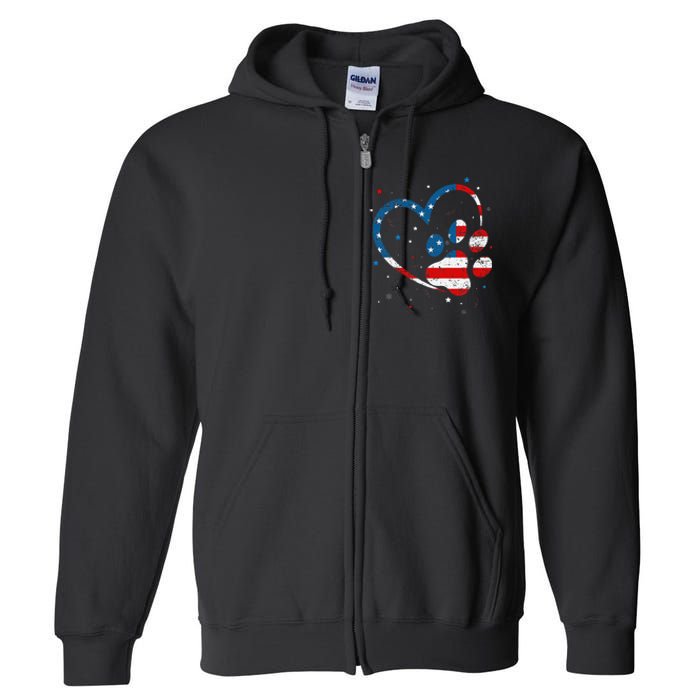 American Flag Patriotic Dog & Cat Paw Print 4th Of July Full Zip Hoodie