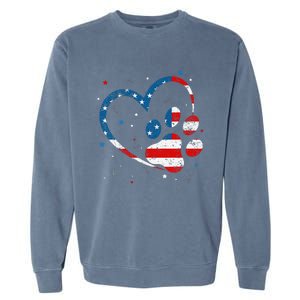 American Flag Patriotic Dog & Cat Paw Print 4th Of July Garment-Dyed Sweatshirt