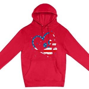 American Flag Patriotic Dog & Cat Paw Print 4th Of July Premium Pullover Hoodie