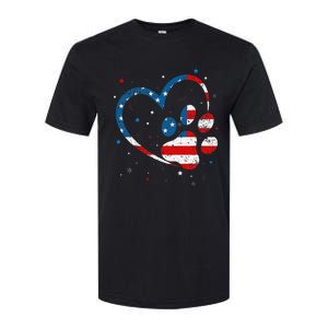 American Flag Patriotic Dog & Cat Paw Print 4th Of July Softstyle CVC T-Shirt