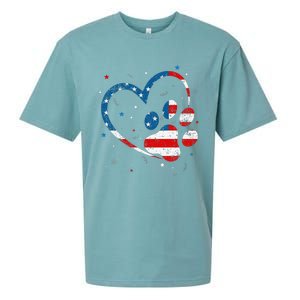 American Flag Patriotic Dog & Cat Paw Print 4th Of July Sueded Cloud Jersey T-Shirt