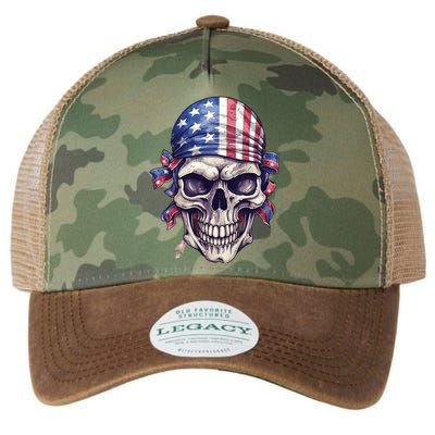 America Flag Pirate Skull USA Patriotic 4th July Skeleton Legacy Tie Dye Trucker Hat