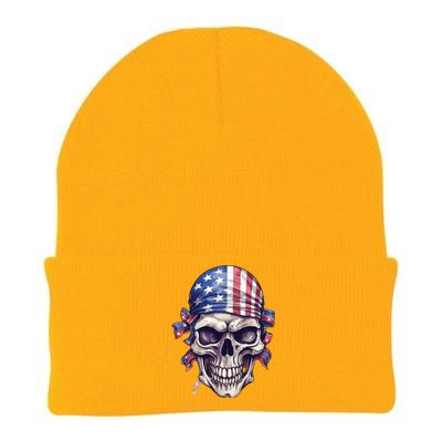 America Flag Pirate Skull USA Patriotic 4th July Skeleton Knit Cap Winter Beanie