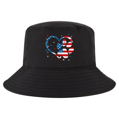 American Flag Patriotic Dog & Cat Paw Print 4th Of July Cool Comfort Performance Bucket Hat