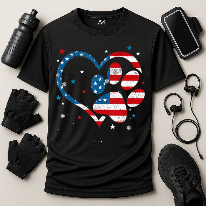 American Flag Patriotic Dog & Cat Paw Print 4th Of July Cooling Performance Crew T-Shirt