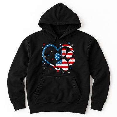 American Flag Patriotic Dog & Cat Paw Print 4th Of July Hoodie