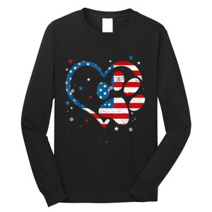 American Flag Patriotic Dog & Cat Paw Print 4th Of July Long Sleeve Shirt