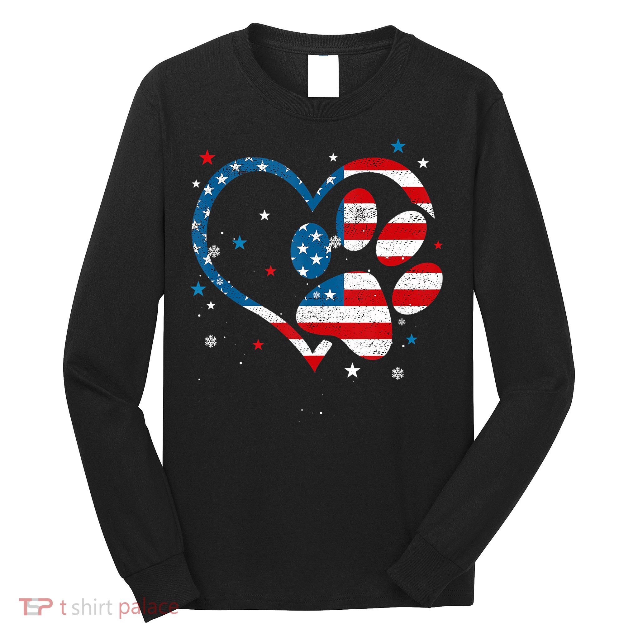 American Flag Patriotic Dog & Cat Paw Print 4th Of July Long Sleeve Shirt