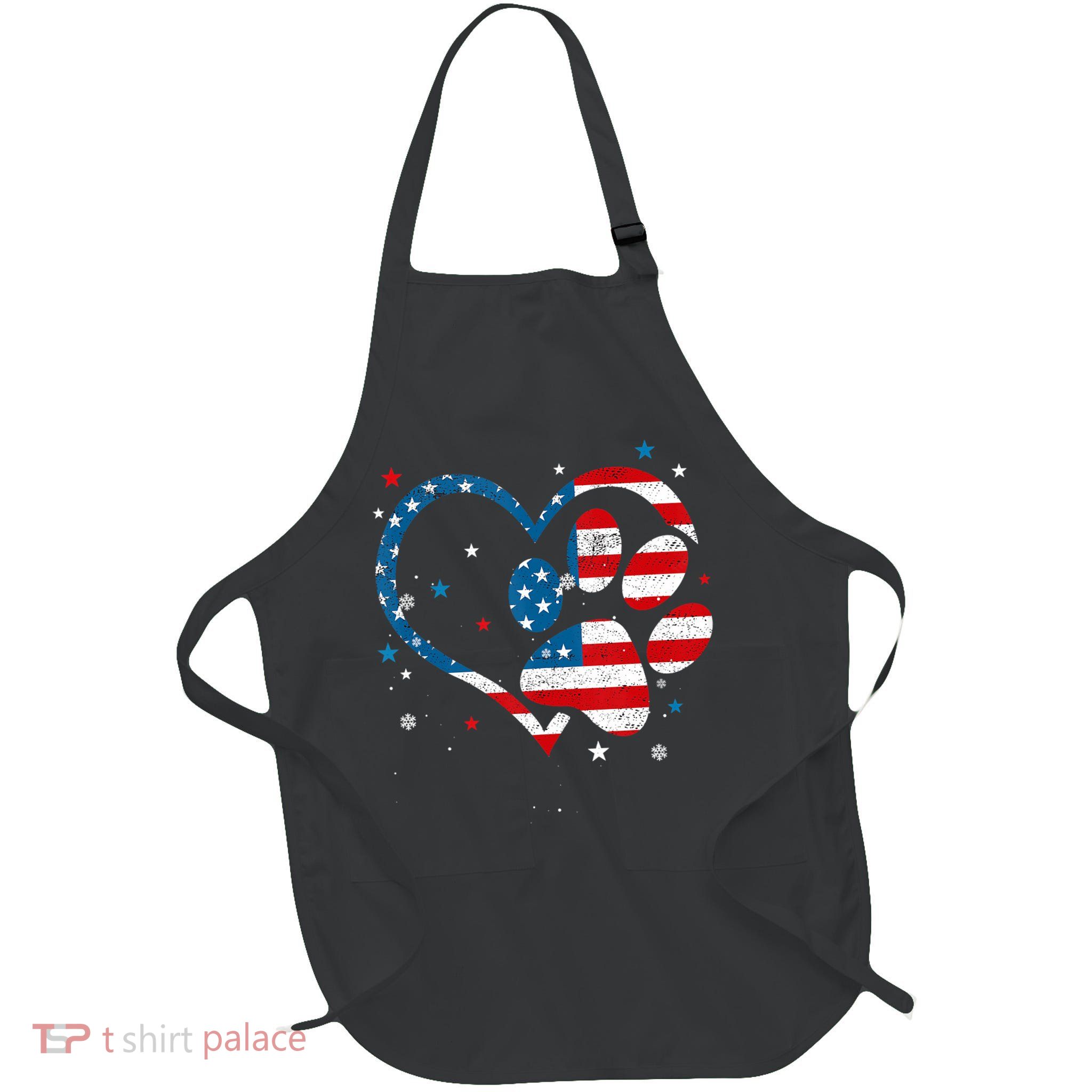American Flag Patriotic Dog & Cat Paw Print 4th Of July Apron