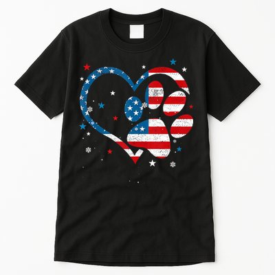 American Flag Patriotic Dog & Cat Paw Print 4th Of July Tall T-Shirt