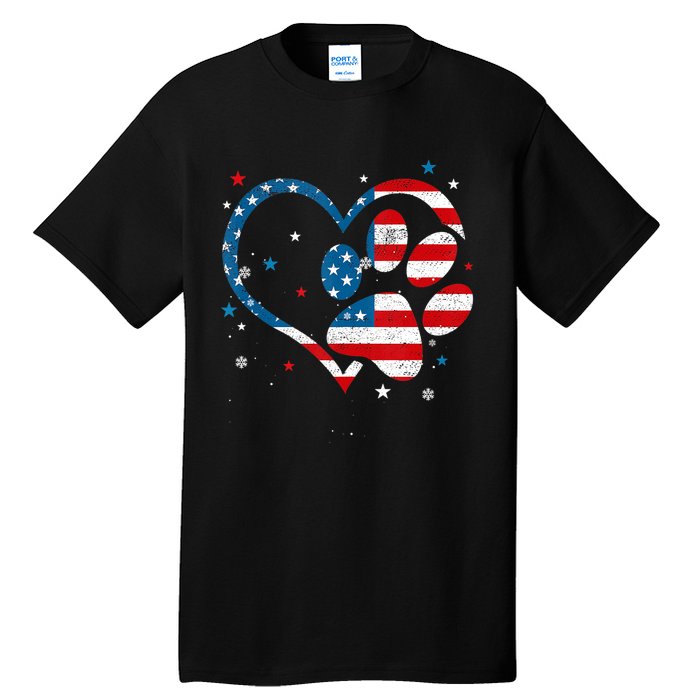 American Flag Patriotic Dog & Cat Paw Print 4th Of July Tall T-Shirt